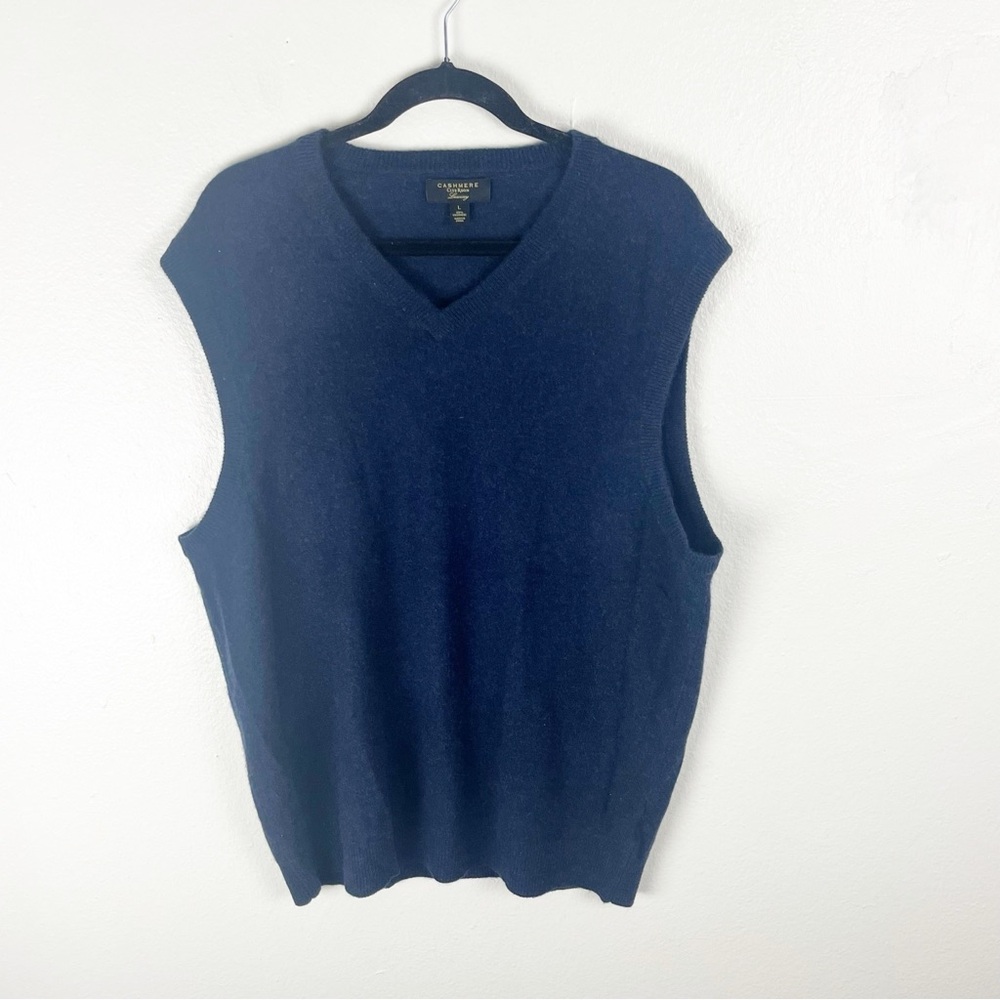 CLUB ROOM Luxury 100% Cashmere Navy Blue V-Neck Sweater Vest Large Preppy Tennis